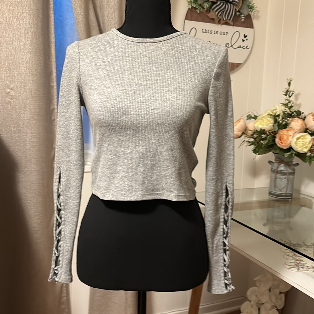 TopShop Long Sleeve Gray Crop Top